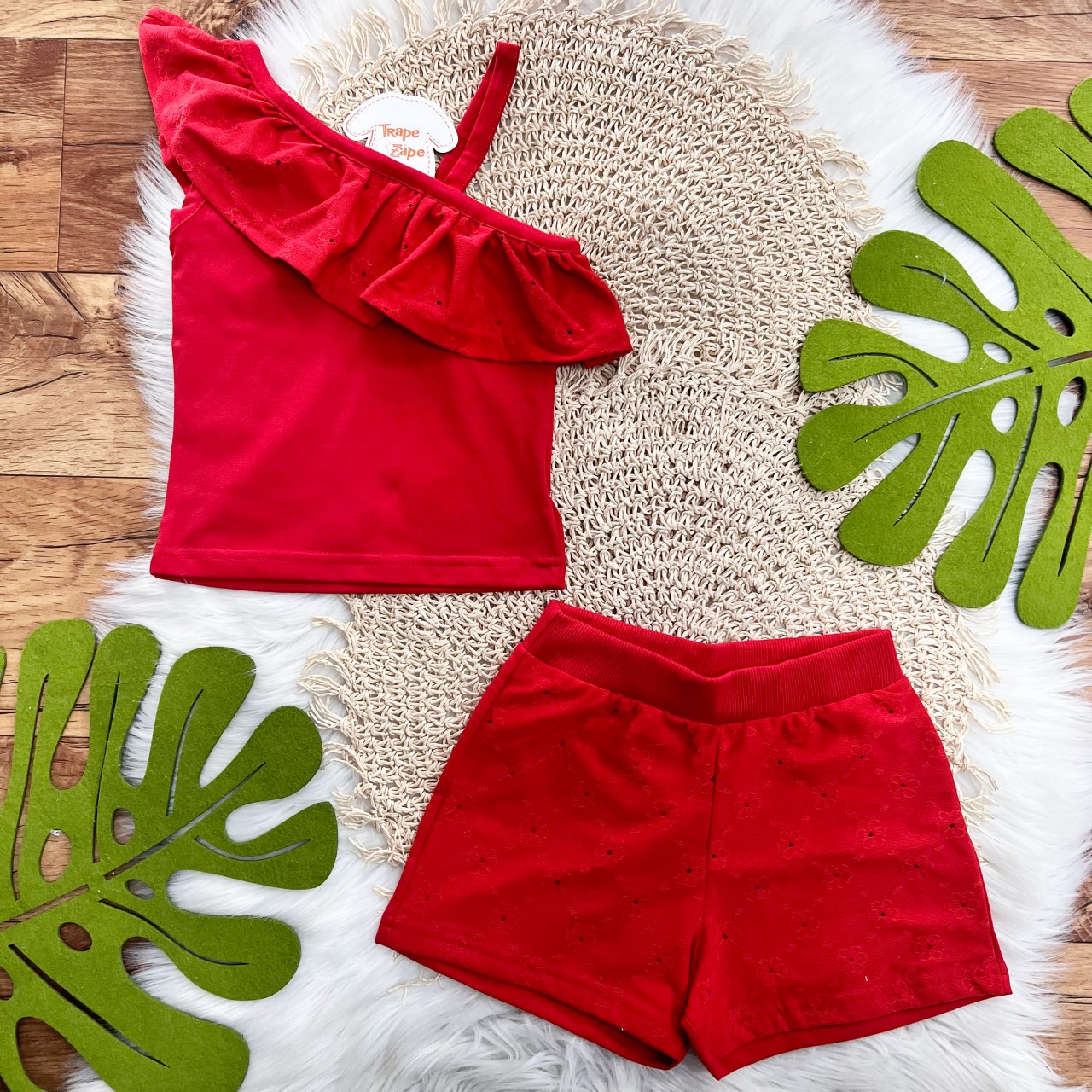 Conj. Blusa e Short em Lese Floral - Vermelho